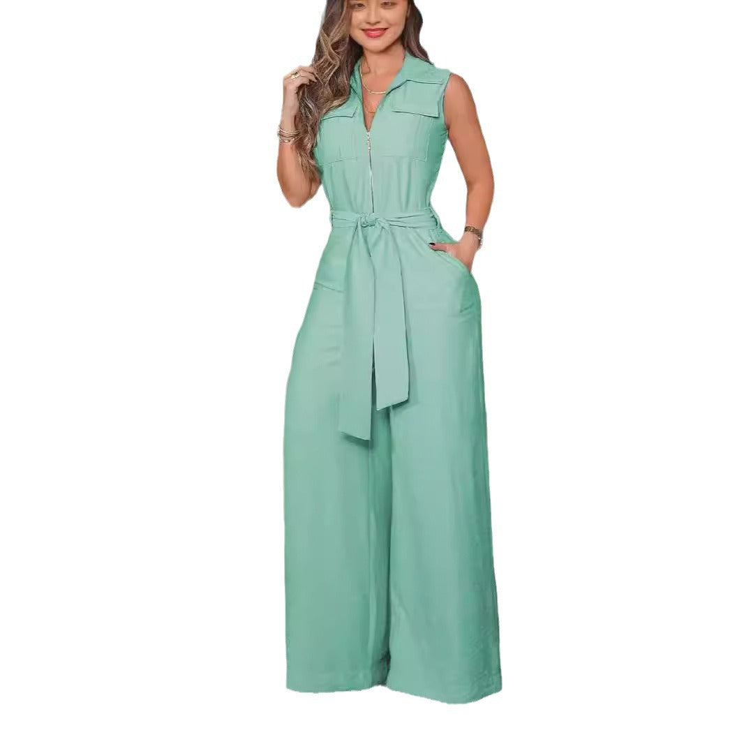 Women's Airy Jumpsuit with Belt and Pockets