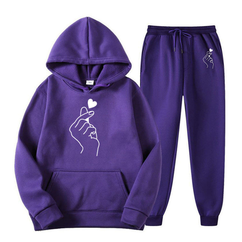 Women's Jogging Suit with Creative Heart Motif and Comfortable Fit