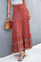Floral Pattern Maxi Skirt with Elastic Waistband