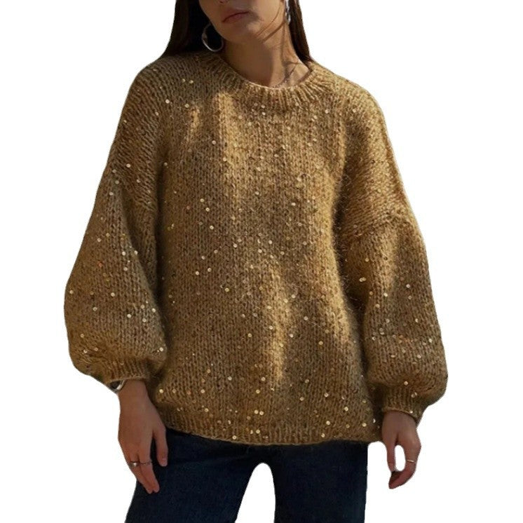 Women's Glitter Knit Sweater with Wide Cut