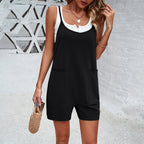 Casual Jumpsuit with Wide Straps and Pockets