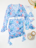 Women's Floral Swim Set with Crop Top and Wrap Skirt