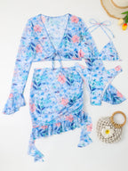 Women's Floral Swim Set with Crop Top and Wrap Skirt