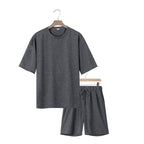 Men's relaxed jersey set with extended round neck t-shirt and elastic drawstring shorts