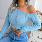 Women's Cropped Pullover with Asymmetrical Neckline