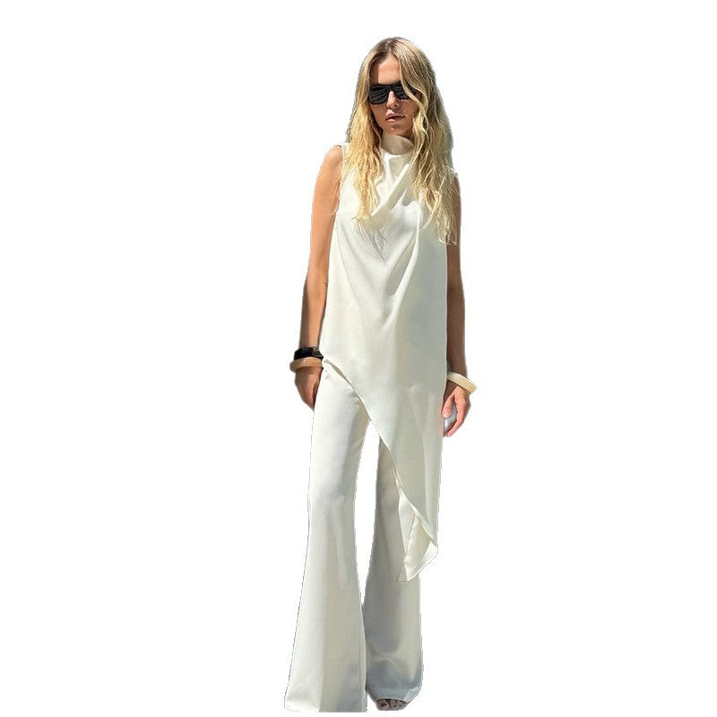 Women's Elegant Flowing Chiffon Trousers with Asymmetrical Cut