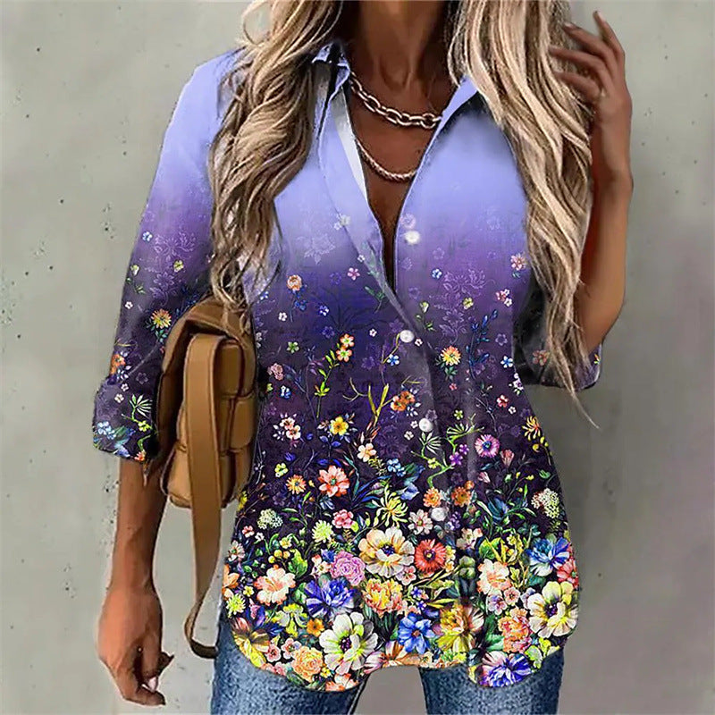 Elegant Women's Floral Blouse with Ombre Effect