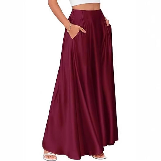 Women's Maxi Skirt with Elegant Pleats and Practical Pockets