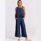 Women's Casual Peplum Jumper with Wide-Leg Pants