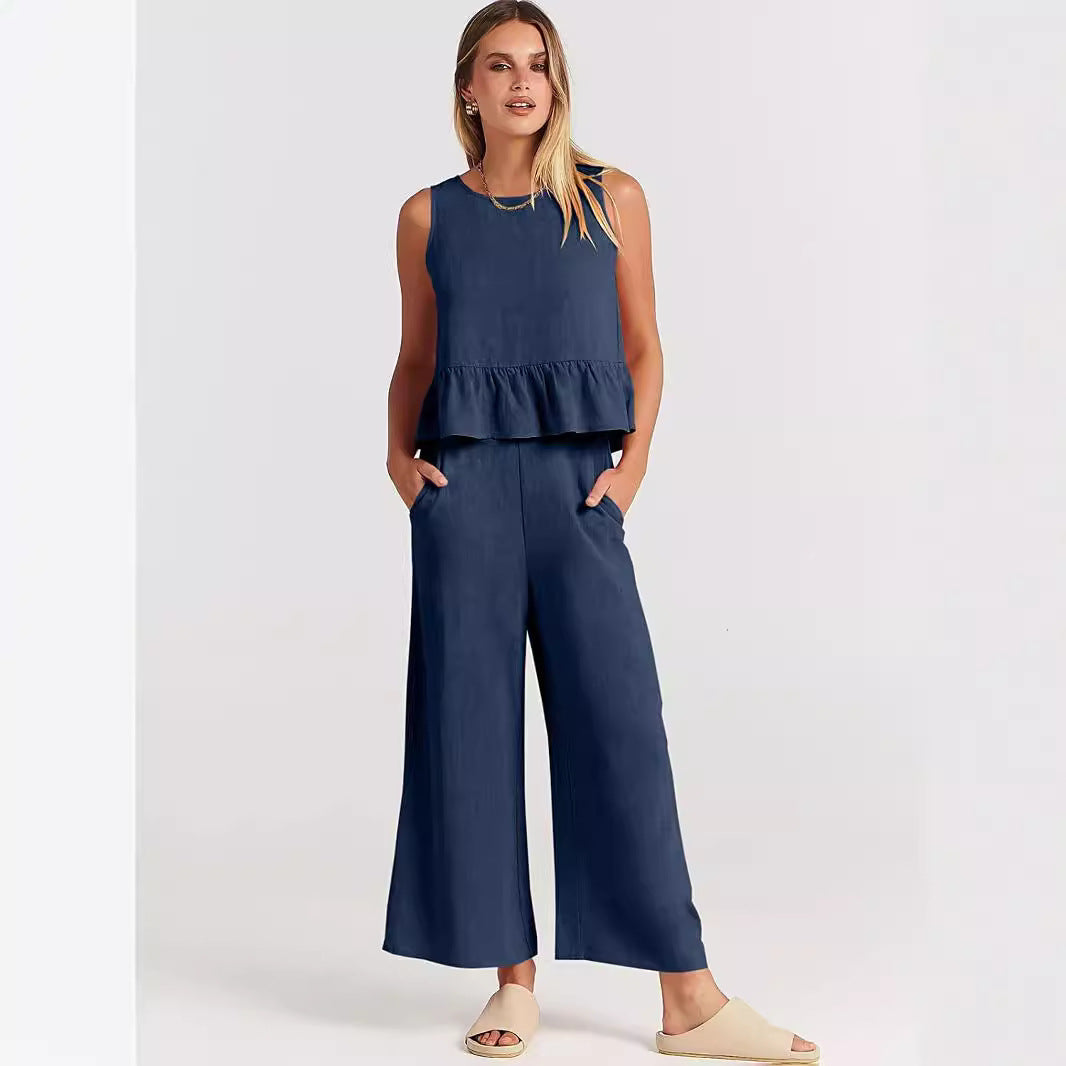 Women's Casual Peplum Jumper with Wide-Leg Pants