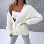 Women's Fluffy Button-Down Cardigan with Loose Fit