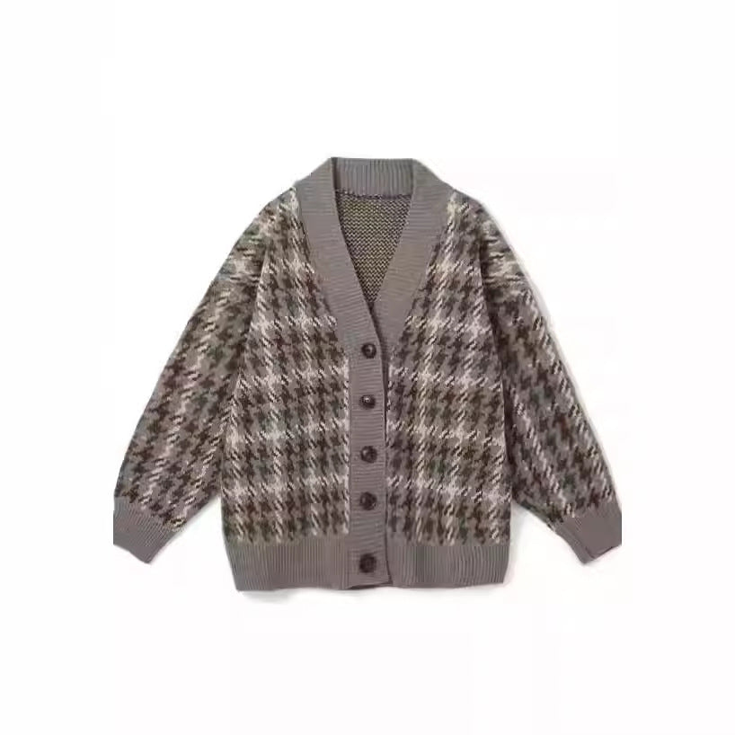 Women's Patterned Cardigan with Button Placket and V-Neck