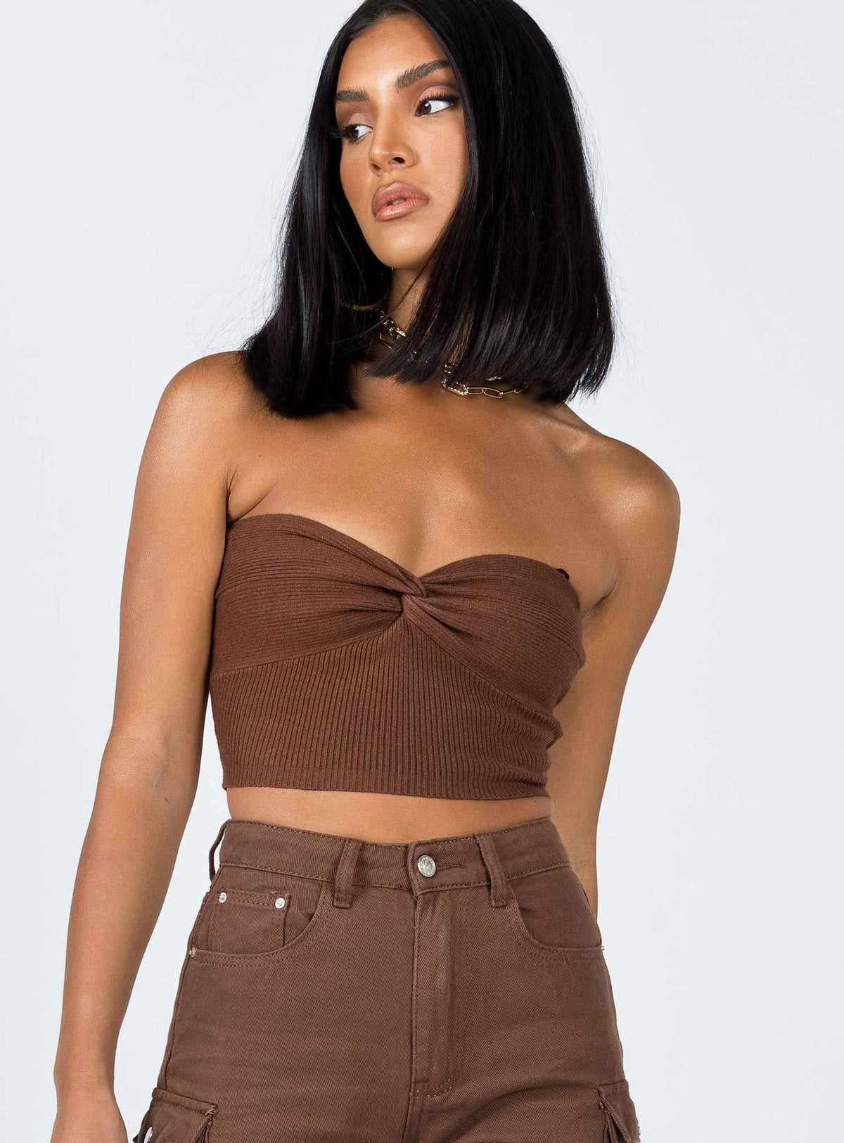 Women's Bustier Top with Decorative Knot and Ribbed Design