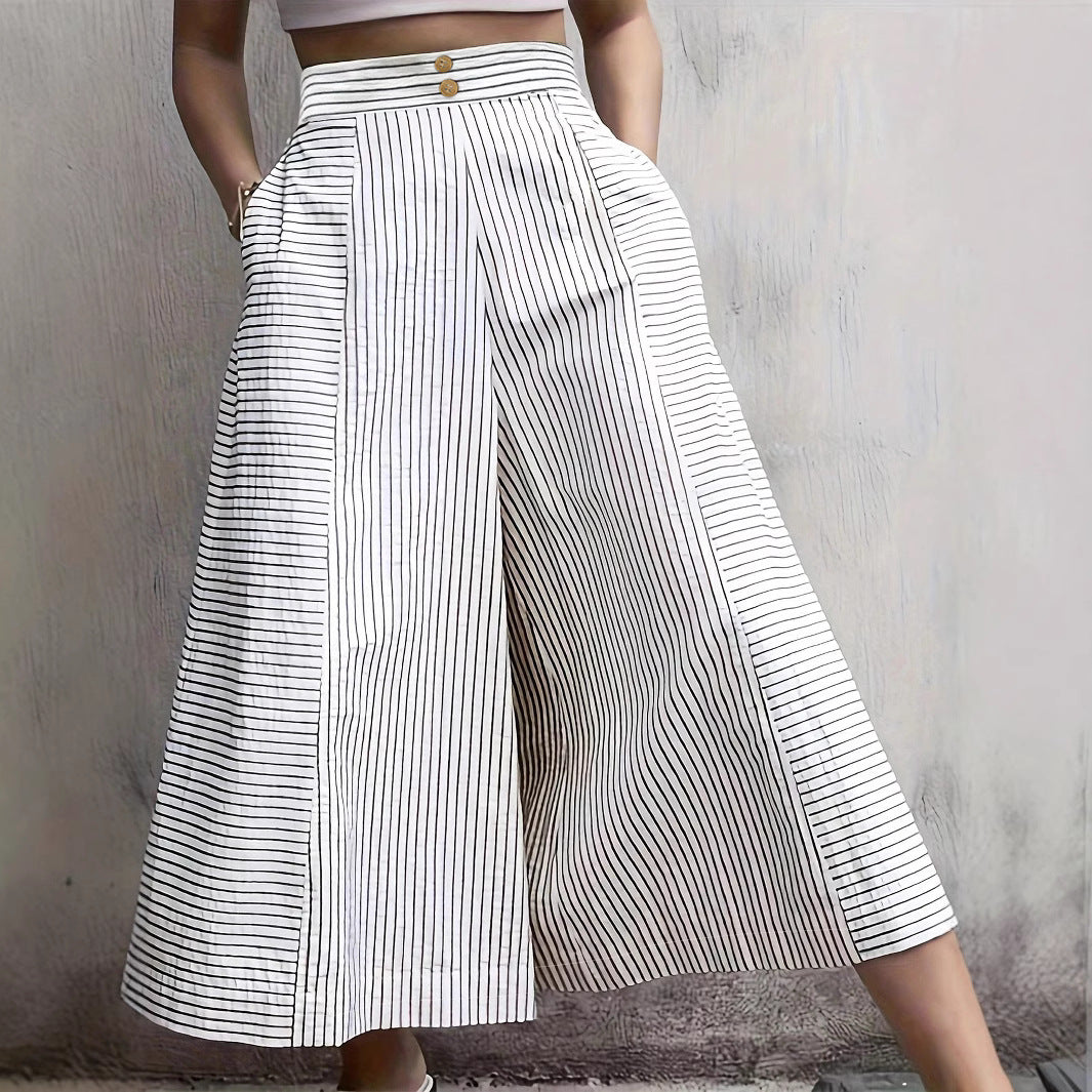 Women's High-Waisted Striped Culottes