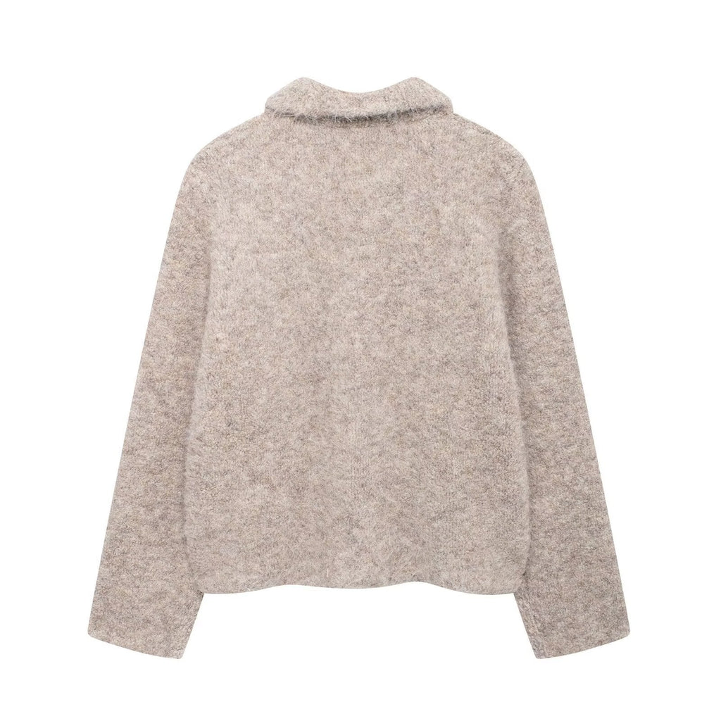 Women's Elegant Wool Jacket with Decorative Flower Buttons