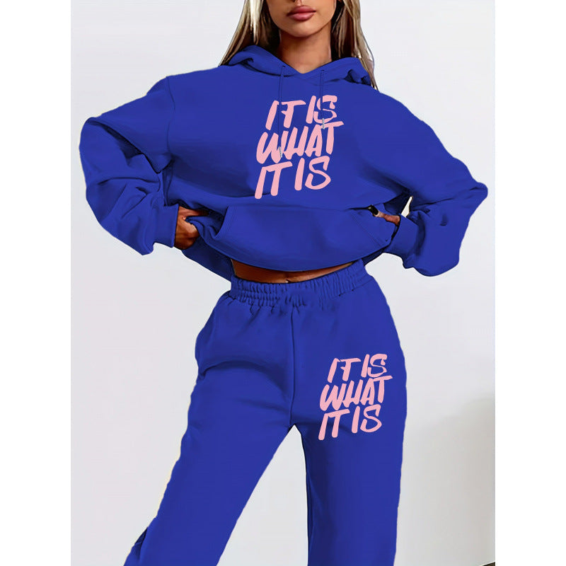 Women's Casual Hoodie and Jogging Pants Set with Inspiring Lettering