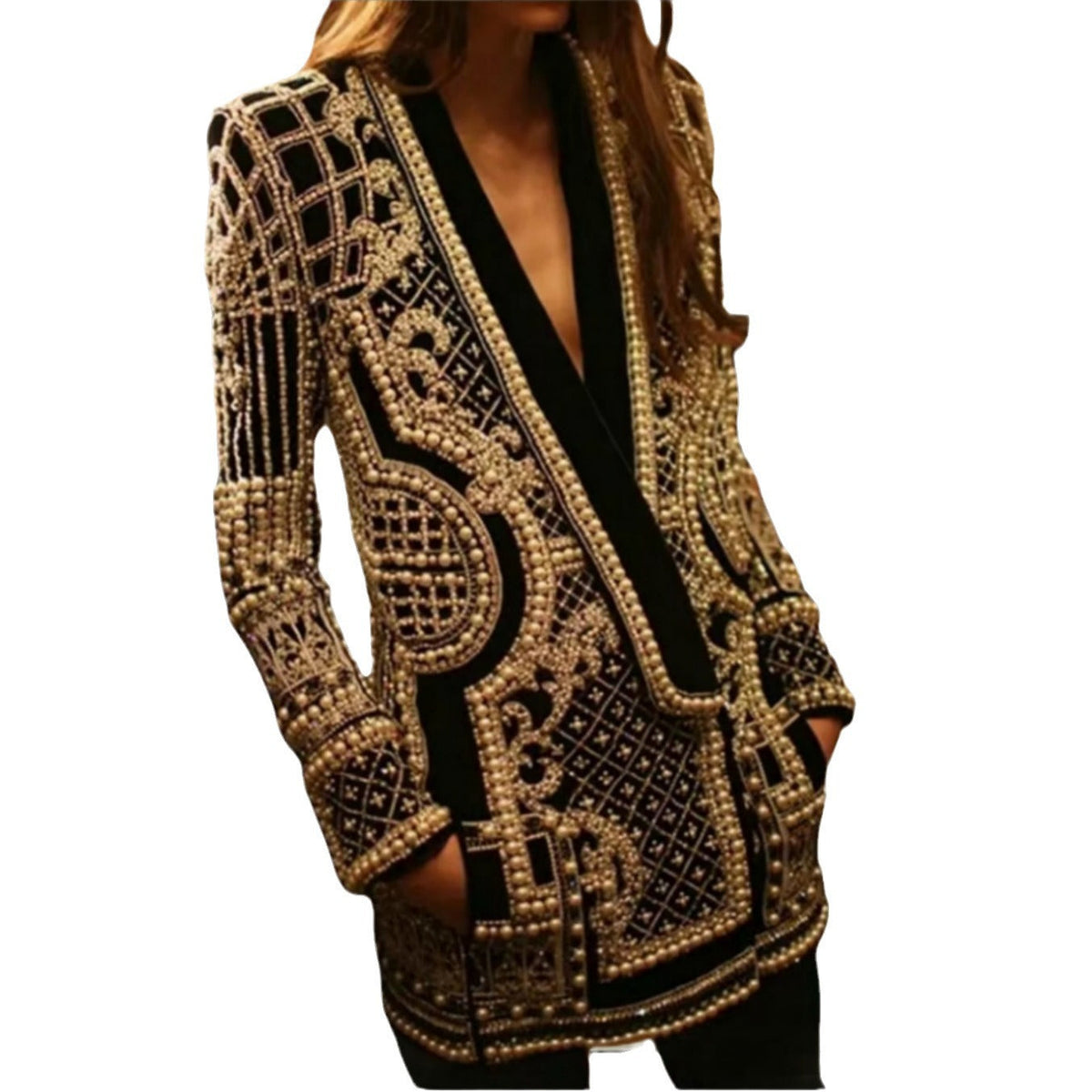 Women's Elegant Cardigan with Sparkling Pearl Trim
