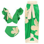 Women's Swimsuit with Voluminous Flutter Sleeves and Matching Wrap Skirt