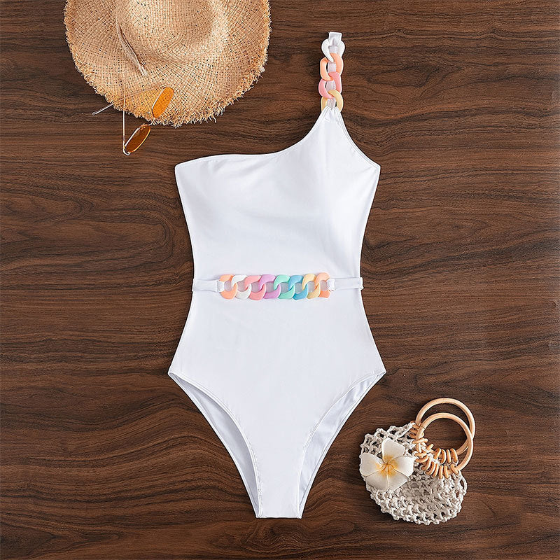 Women's Asymmetrical One-Piece Swimsuit with Decorative Details