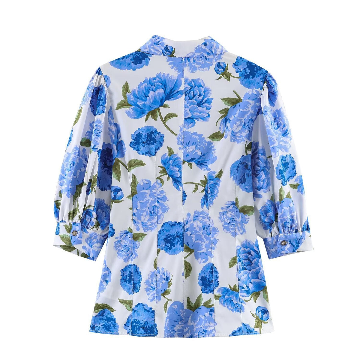 Women's Floral Blouse with Elegant Puff Sleeves