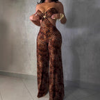 Women's Jumpsuit with Leopard Print and Refined Back Cutout