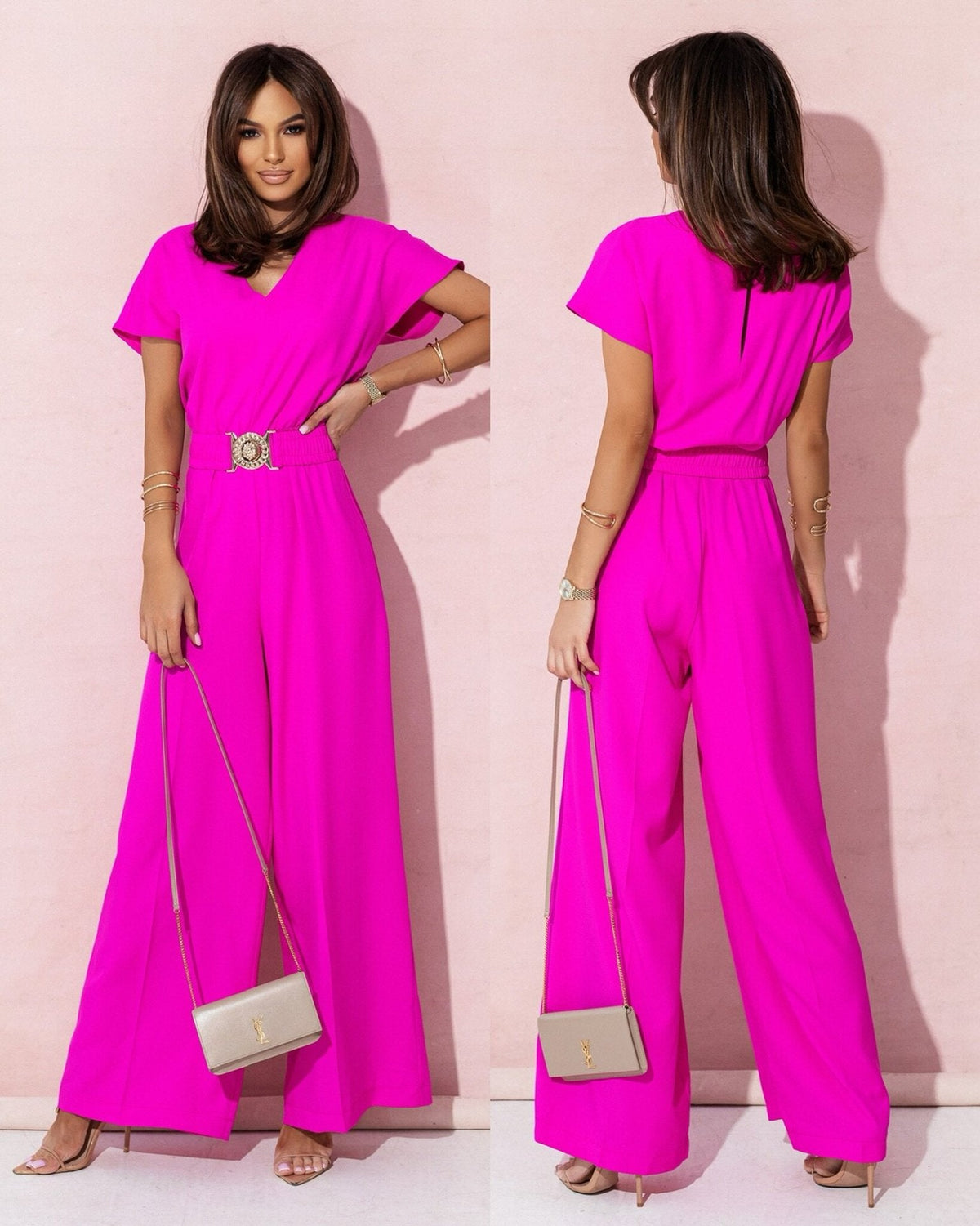 Women's Wide-Leg Jumpsuit with Trendy Belt