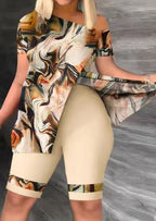 Elegant Off-Shoulder Set with Colorful Accents