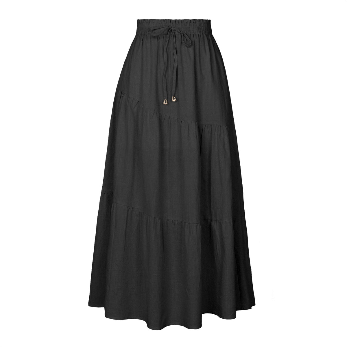 Women's Long Skirt with Swinging Ruffles and Elastic Waistband