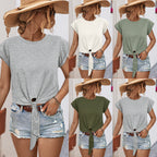 Casual Short-Sleeve Knot-Front Shirt with Button Detail