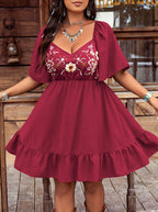 Women's Floor-Length Summer Dress with Embroidery and Flared Hem