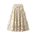 Flared Midi Skirt with Transparent 3D Appliqués and Elastic Waistband