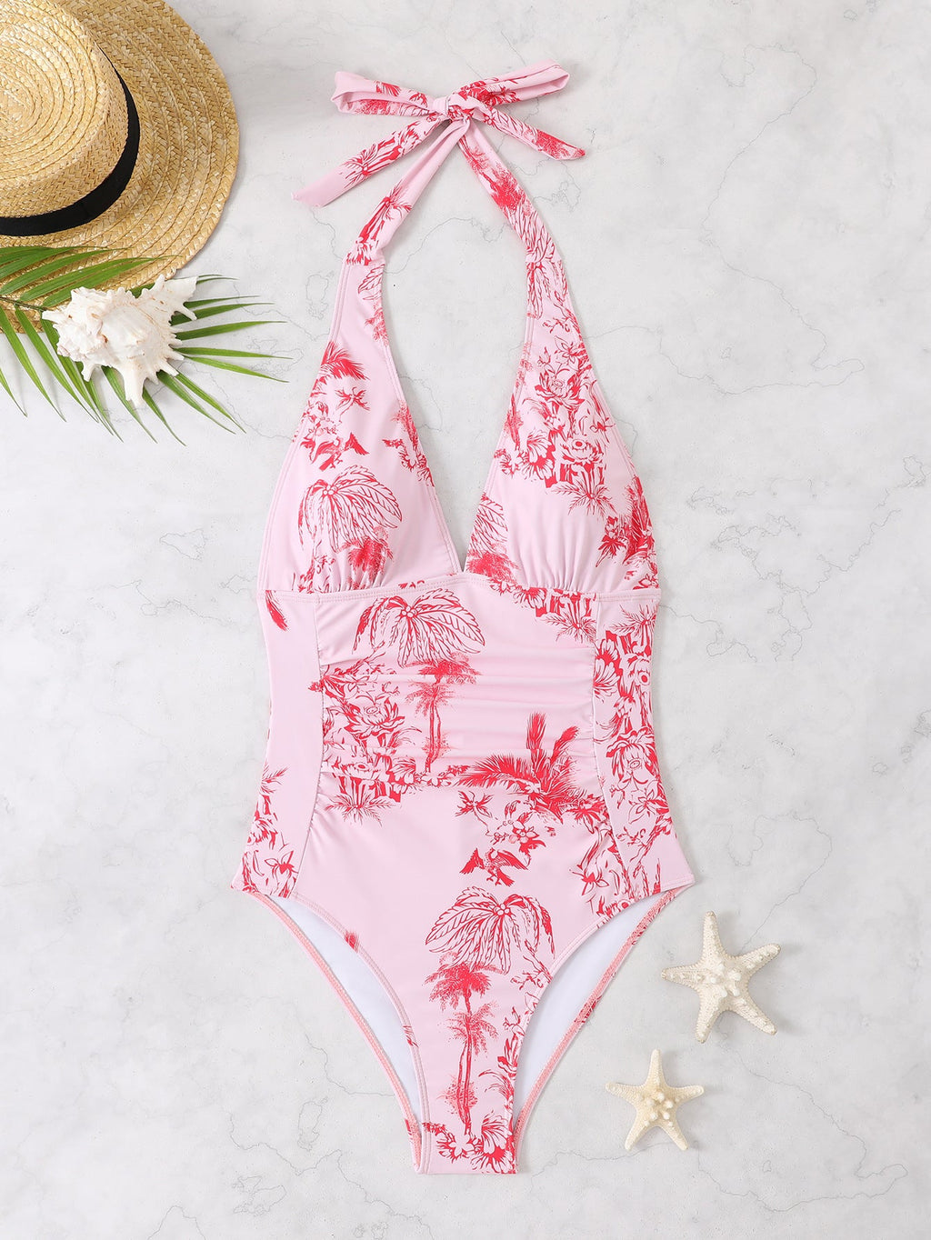 Women's Swimsuit with Deep V-Neck and Lace-Up Halter