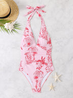 Women's Swimsuit with Deep V-Neck and Lace-Up Halter