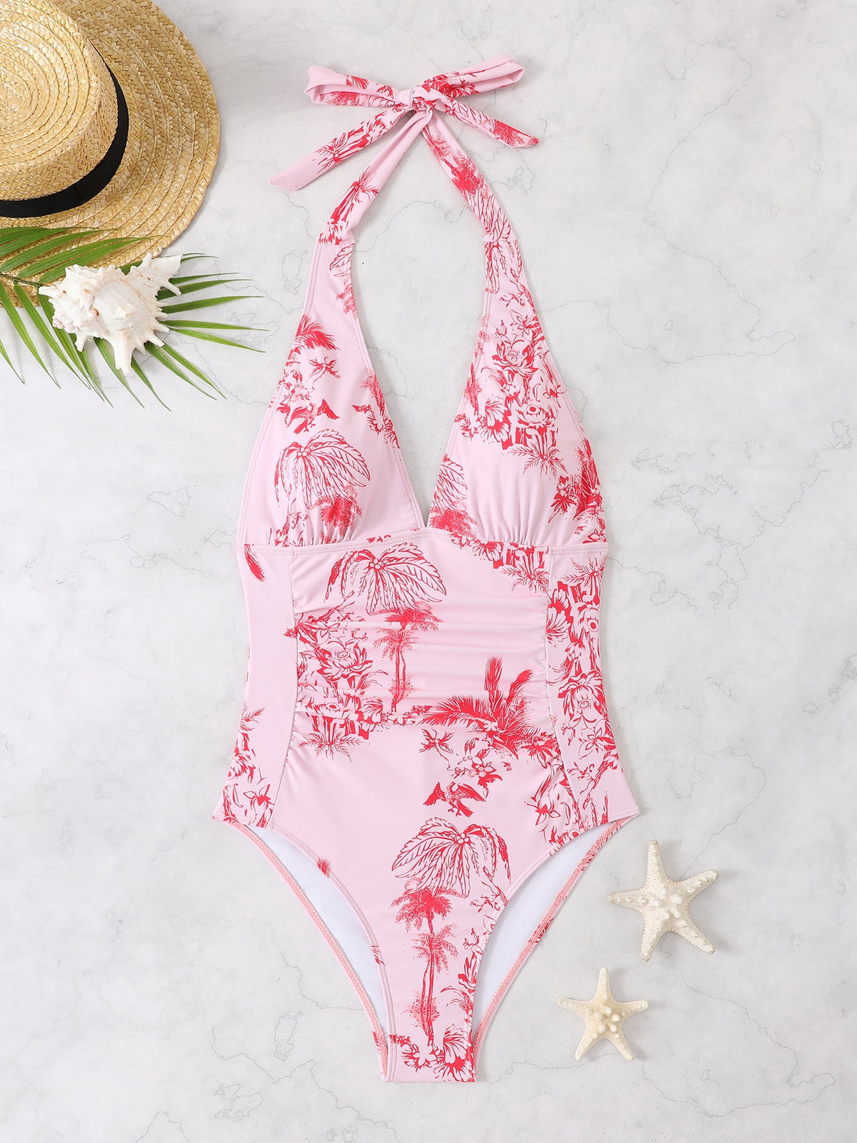 Women's Swimsuit with Deep V-Neck and Lace-Up Halter