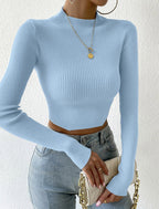 Women's Fine Knit Sweater with Mock Neck and Waveless Design