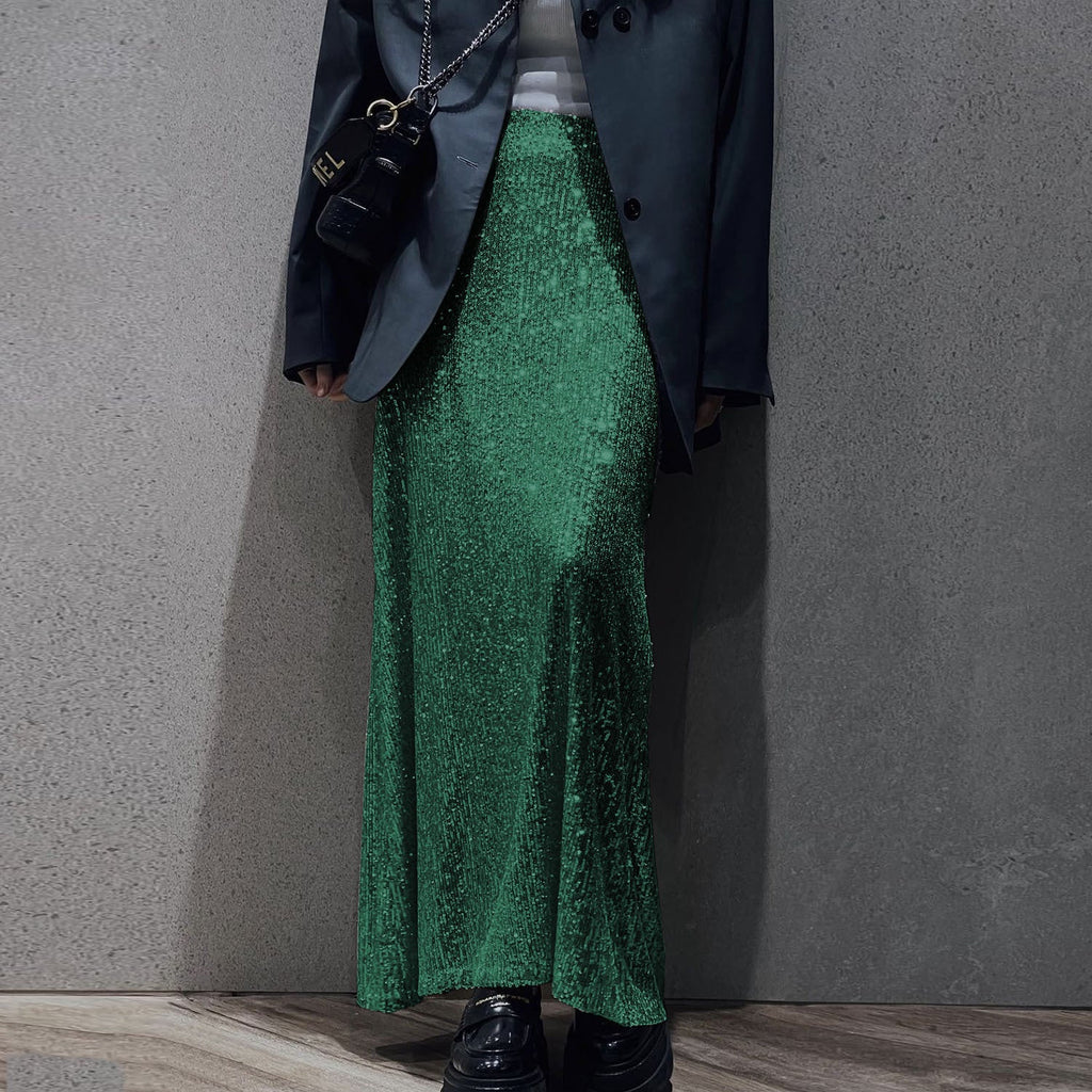 Women's Glittery Maxi Skirt with Slim Fit and High Waist