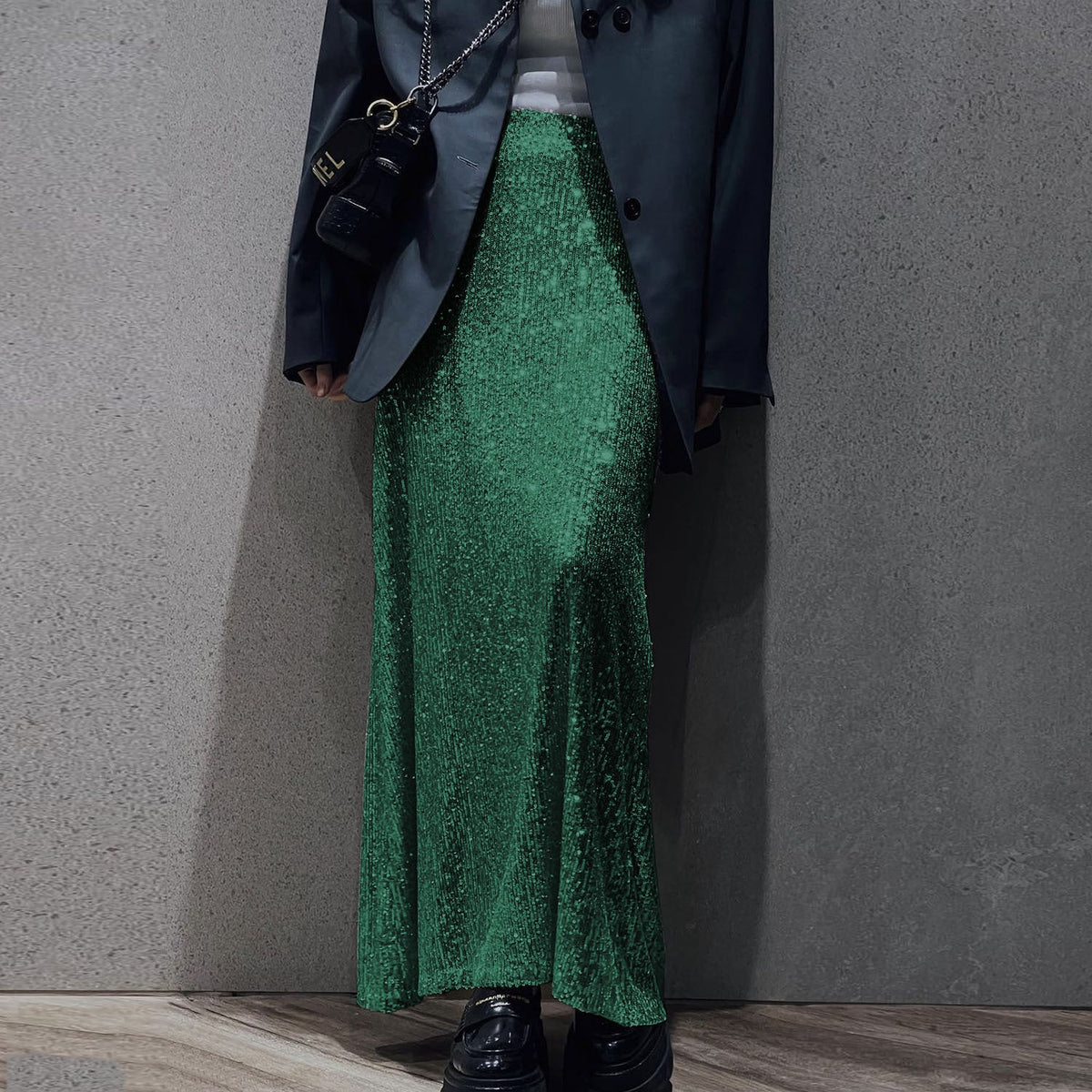 Women's Glittery Maxi Skirt with Slim Fit and High Waist