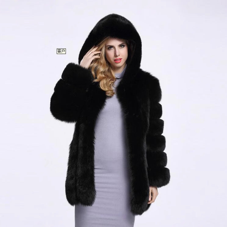 Women's Fluffy Faux Fur Wrap with Hood