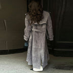 Women's Suede Trench Coat with Wide Collar