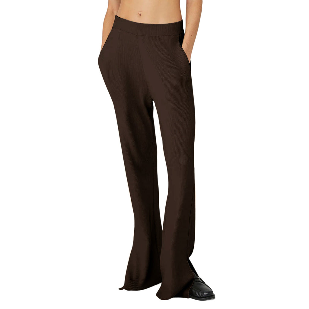Women's Loose Lounge Pants with Elastic Waistband and Side Slits