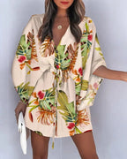 Women's Beach Dress with Elegant Waist Tie and Unique Pattern
