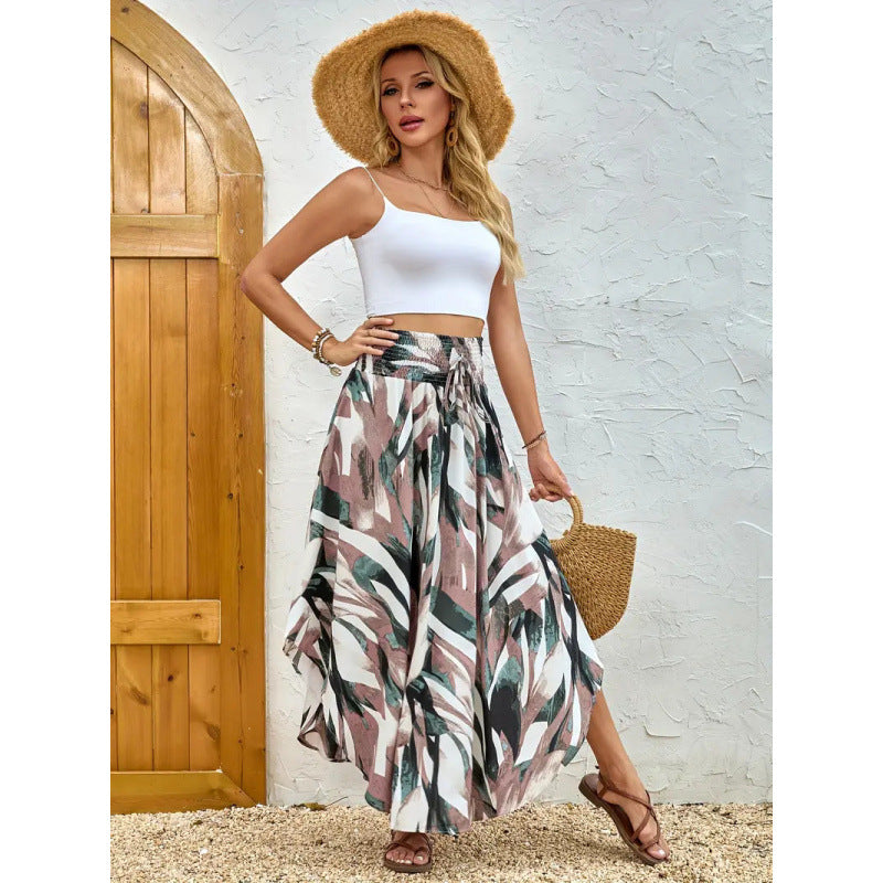 Women's Maxi Skirt with Elegant Paisley Pattern and Elastic Waistband