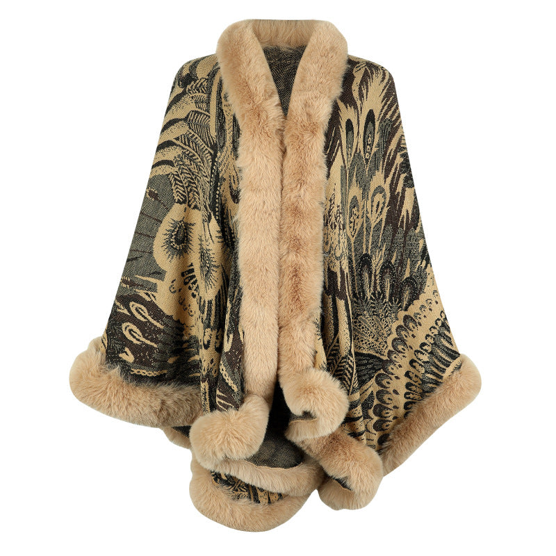 Women's Luxurious Poncho with Decorative Fleece Trim