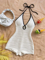 Women's Swimsuit with Wave Pattern and Adjustable Straps
