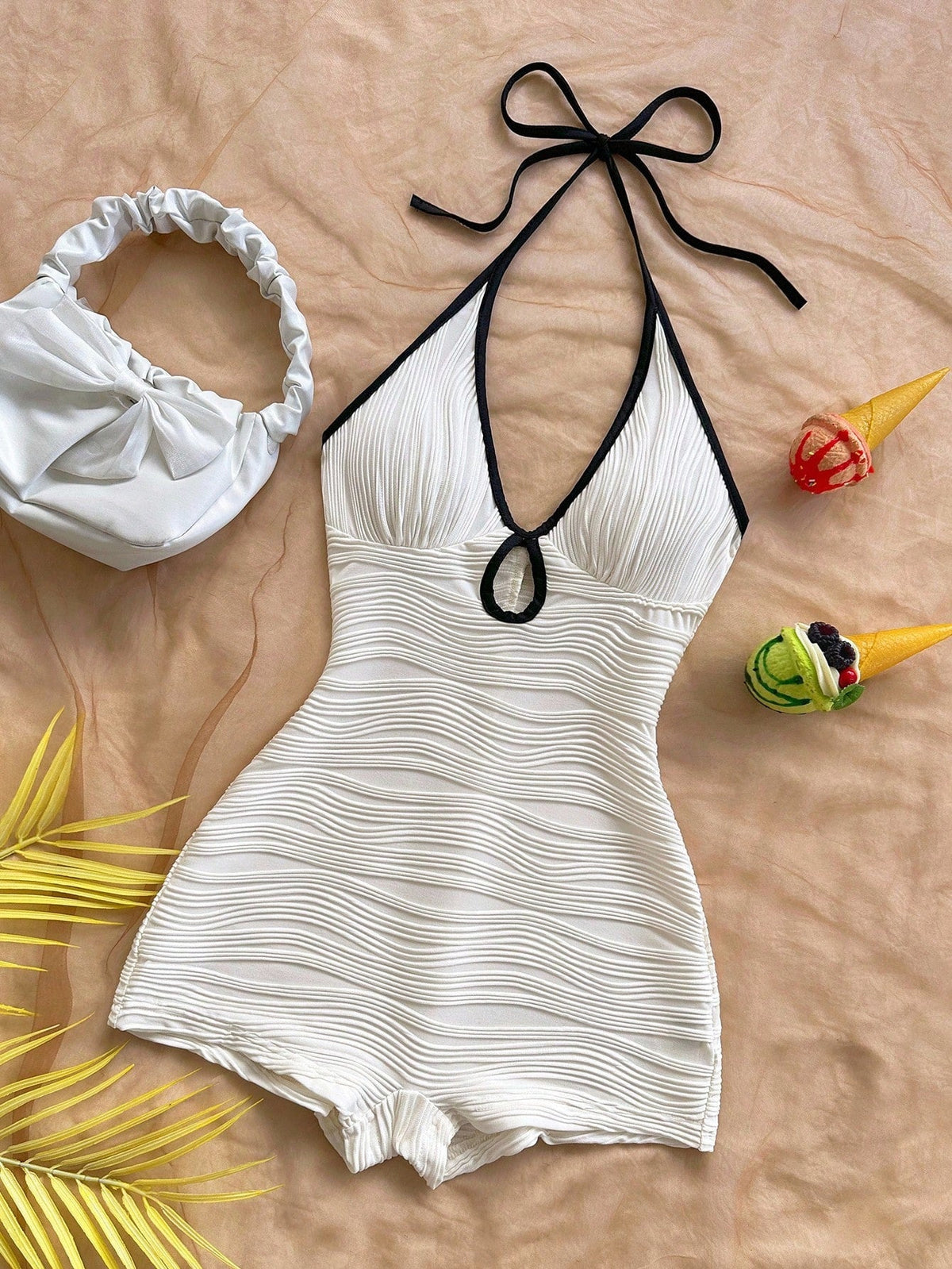 Women's Swimsuit with Wave Pattern and Adjustable Straps