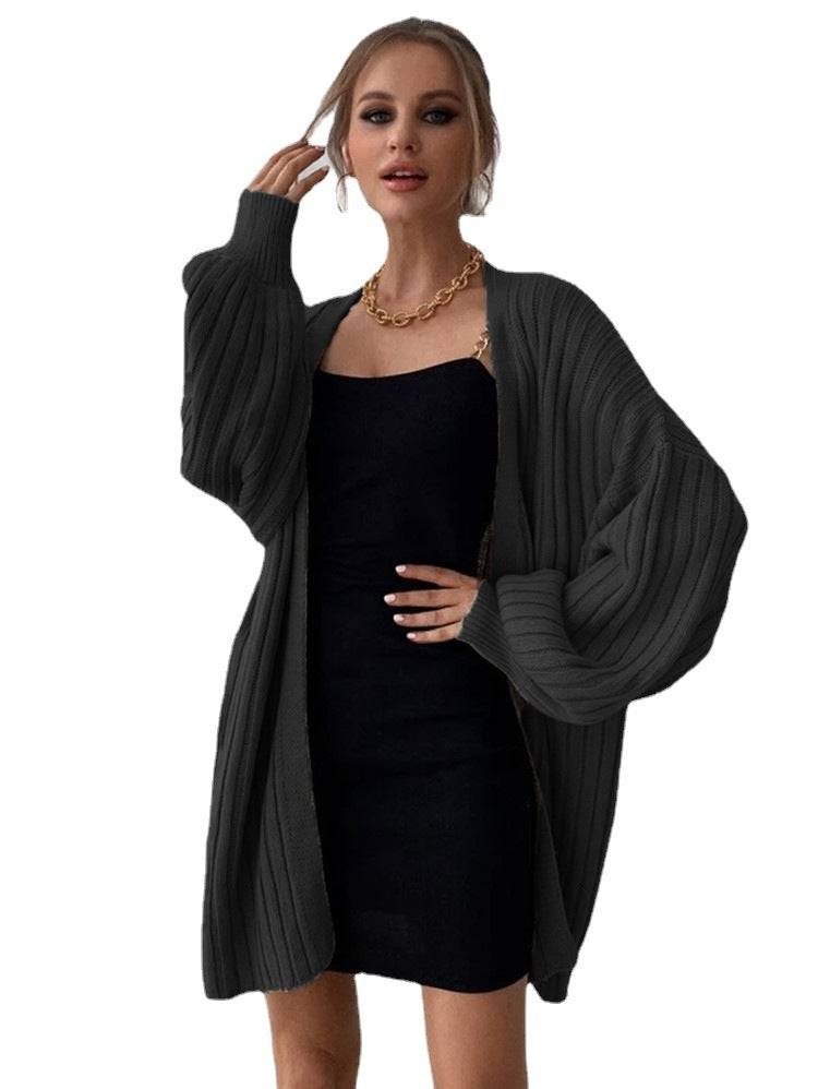 Women's Chunky Knit Cardigan with Voluminous Sleeves