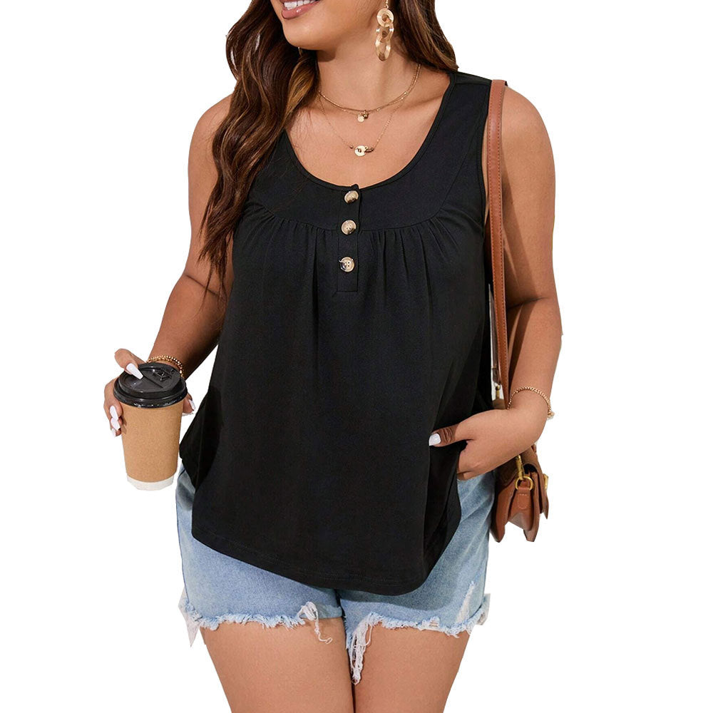 Women's Sleeveless Top with Button Details and Relaxed Fit