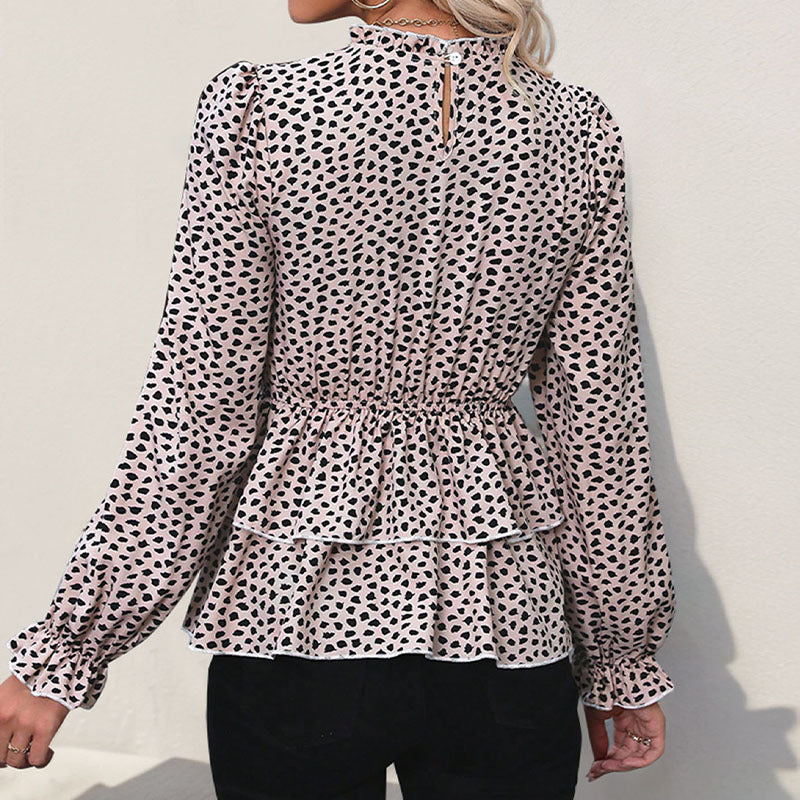 Women's Blouse with Ruffle Details and Smocked Waist