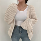 Women's Chunky Knit Cardigan with Relaxed Fit and Voluminous Sleeves