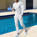 Men's nano athletic Henley long sleeve shirt and tapered jogging pants with decorative seams